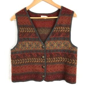 ALPS Women's Knit Vest Geometric Pattern Button Front Autumn Colors Size L